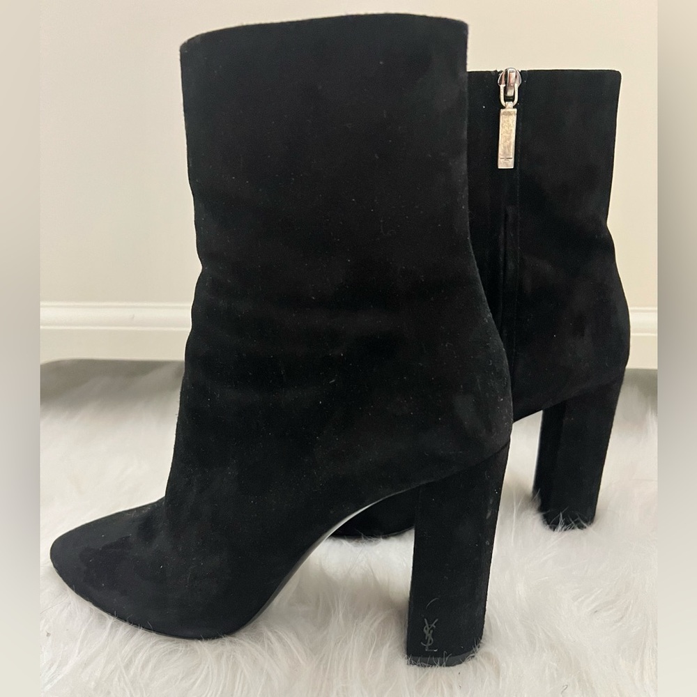 Saint Laurent booties size 38 fits like a 7.5 black velvet logo on heel